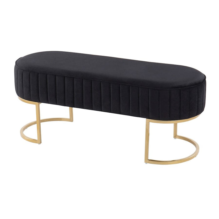 LumiSource Demi Pleated Bench in Gold Steel/Black Velvet
