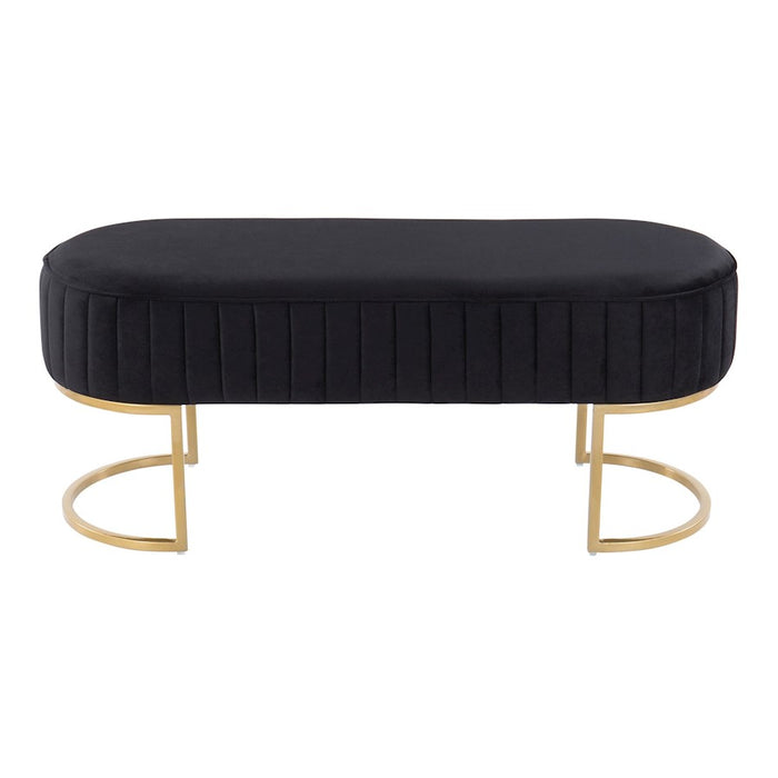LumiSource Demi Pleated Bench in Gold Steel/Black Velvet