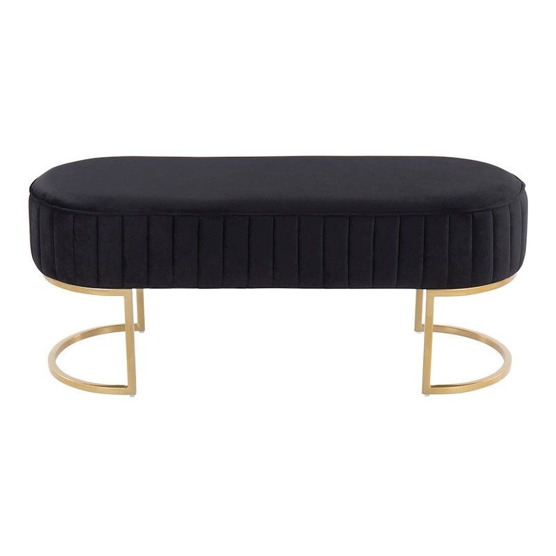 LumiSource Demi Pleated Bench in Gold Steel/Black Velvet