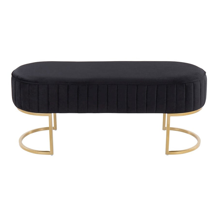 LumiSource Demi Pleated Bench in Gold Steel/Black Velvet