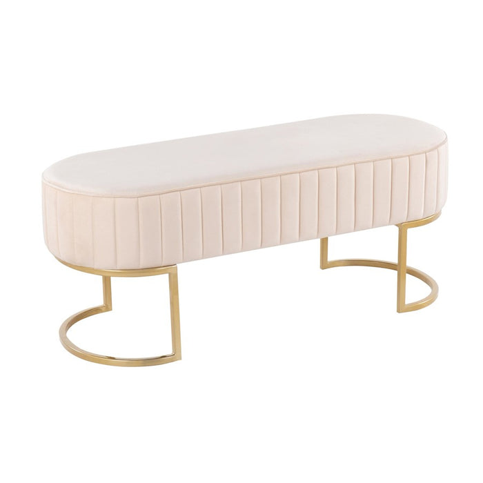 LumiSource Demi Pleated Bench in Gold Steel/Cream Velvet - BC-DEMIPLTAUVCR