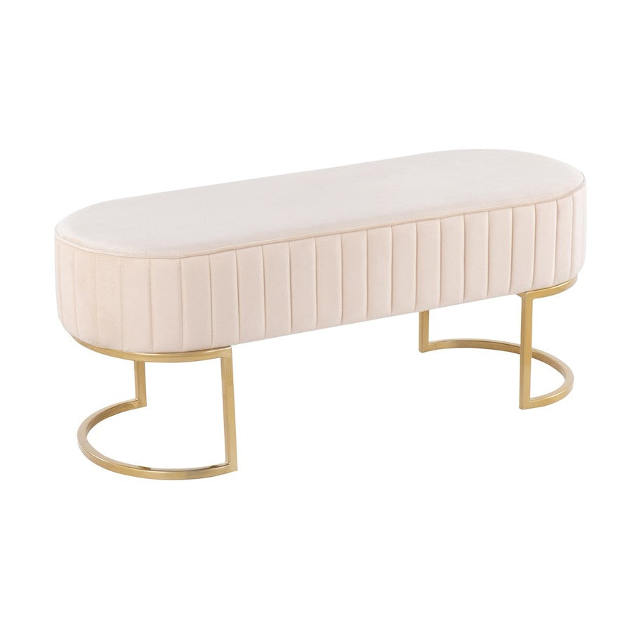LumiSource Demi Pleated Bench in Gold Steel/Cream Velvet - BC-DEMIPLTAUVCR