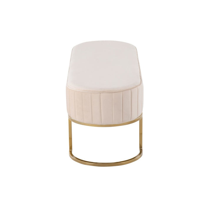 LumiSource Demi Pleated Bench in Gold Steel/Cream Velvet