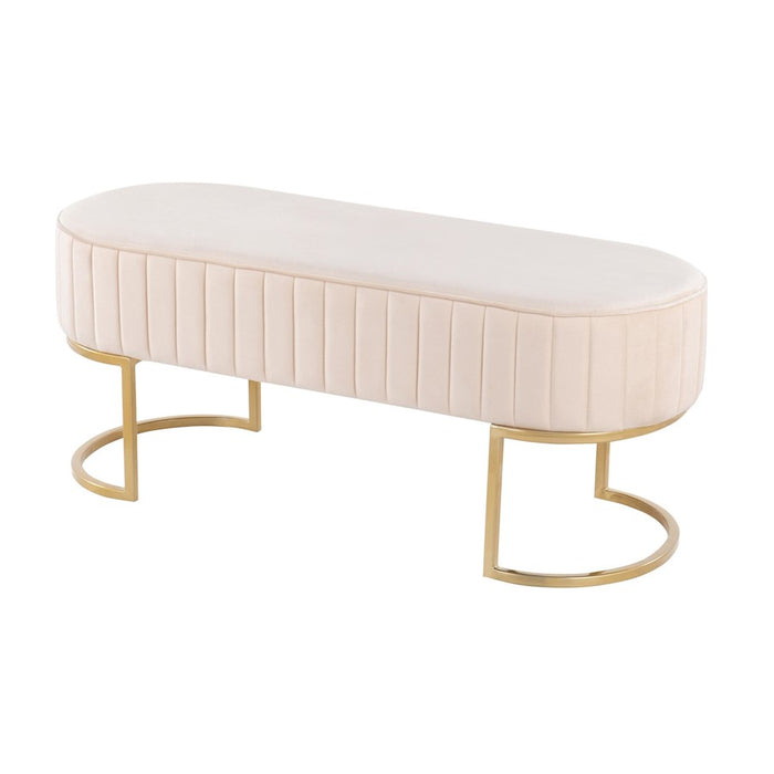 LumiSource Demi Pleated Bench in Gold Steel/Cream Velvet