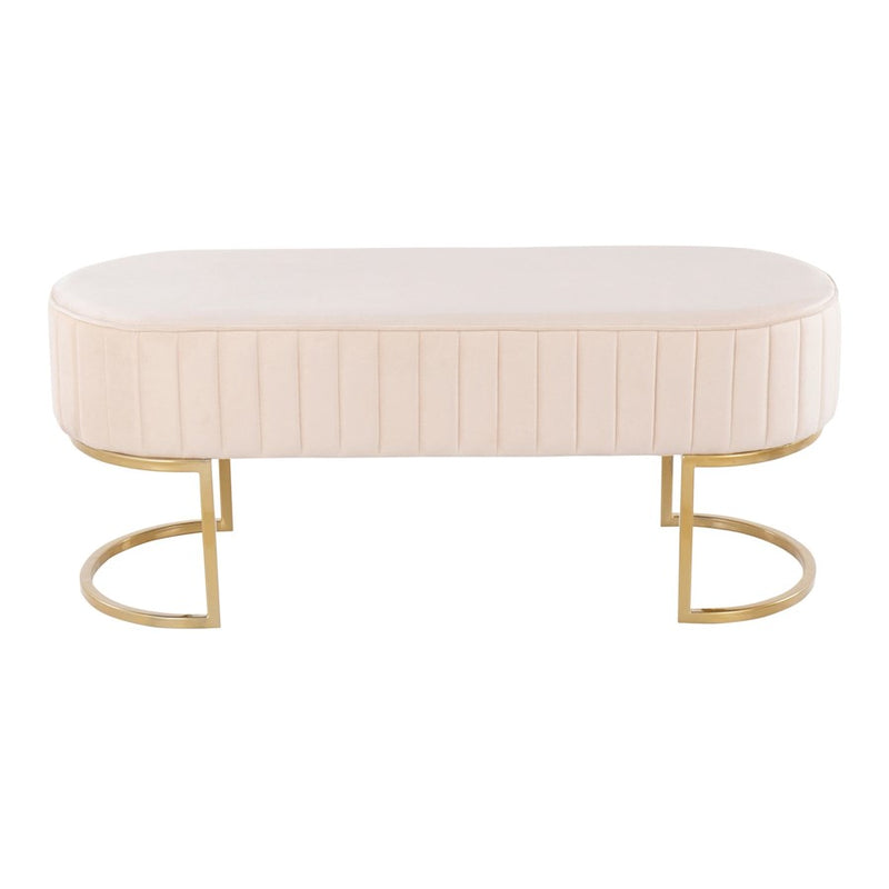 LumiSource Demi Pleated Bench in Gold Steel/Cream Velvet