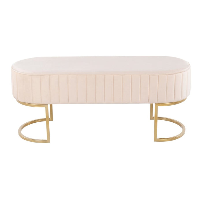 LumiSource Demi Pleated Bench in Gold Steel/Cream Velvet
