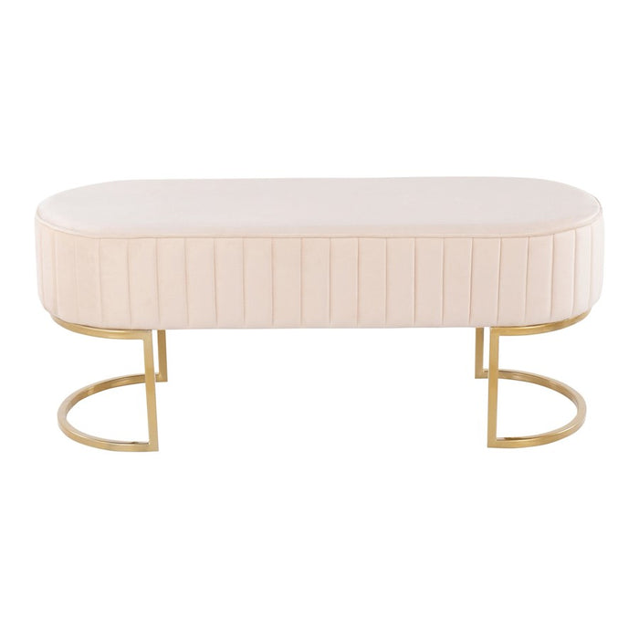 LumiSource Demi Pleated Bench in Gold Steel/Cream Velvet