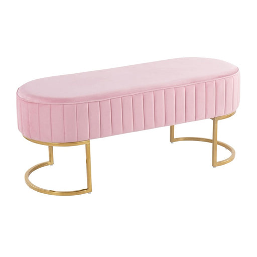 LumiSource Demi Pleated Bench in Gold Steel/Pink Velvet - BC-DEMIPLTAUVPK