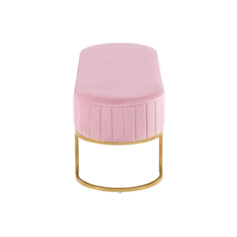 LumiSource Demi Pleated Bench in Gold Steel/Pink Velvet