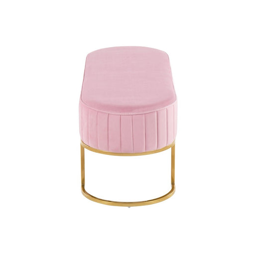 LumiSource Demi Pleated Bench in Gold Steel/Pink Velvet