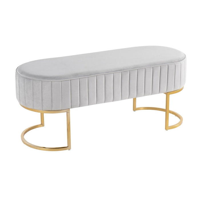 LumiSource Demi Pleated Bench in Gold Steel/Silver Velvet - BC-DEMIPLTAUVSV
