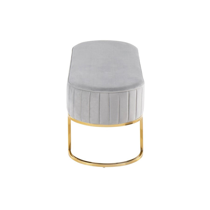 LumiSource Demi Pleated Bench in Gold Steel/Silver Velvet