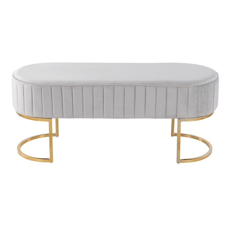 LumiSource Demi Pleated Bench in Gold Steel/Silver Velvet