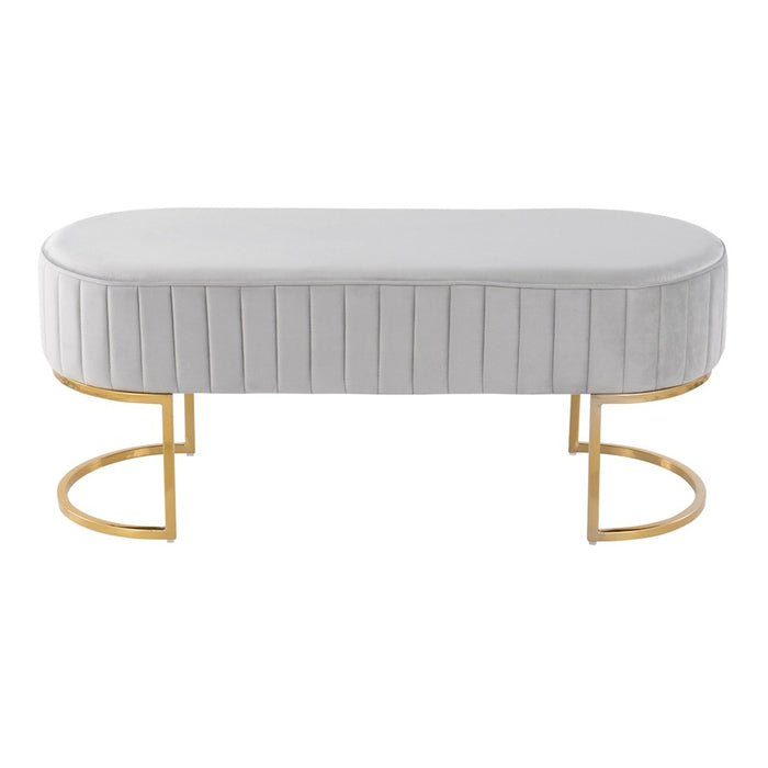 LumiSource Demi Pleated Bench in Gold Steel/Silver Velvet
