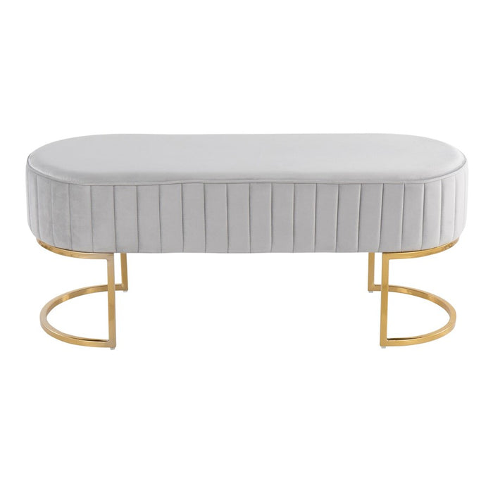 LumiSource Demi Pleated Bench in Gold Steel/Silver Velvet