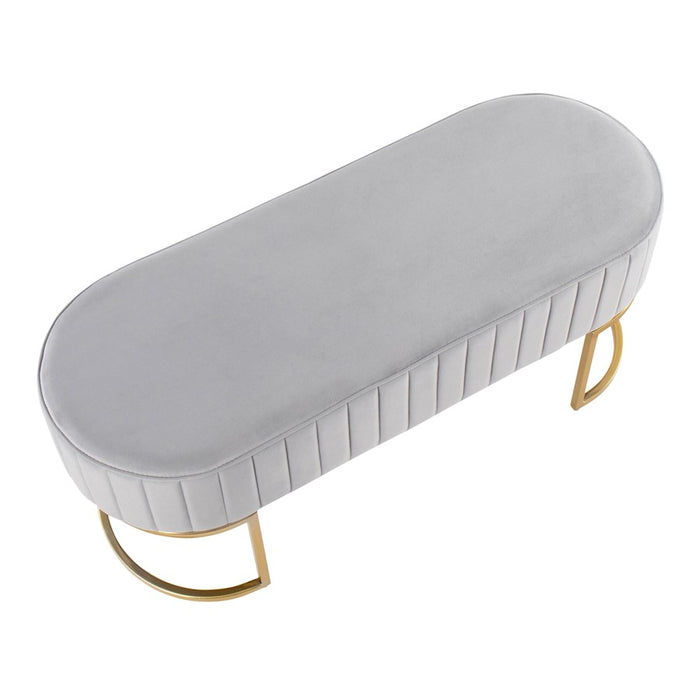 LumiSource Demi Pleated Bench in Gold Steel/Silver Velvet