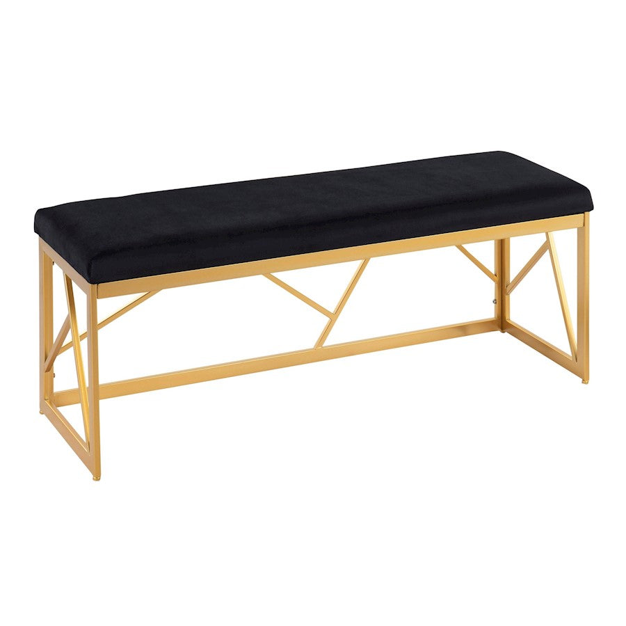 LumiSource Folia Metal Bench in Gold Steel/Black Velvet - BC-FOLIAAUVBK