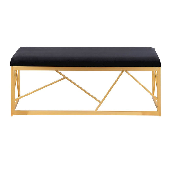 LumiSource Folia Metal Bench in Gold Steel/Black Velvet