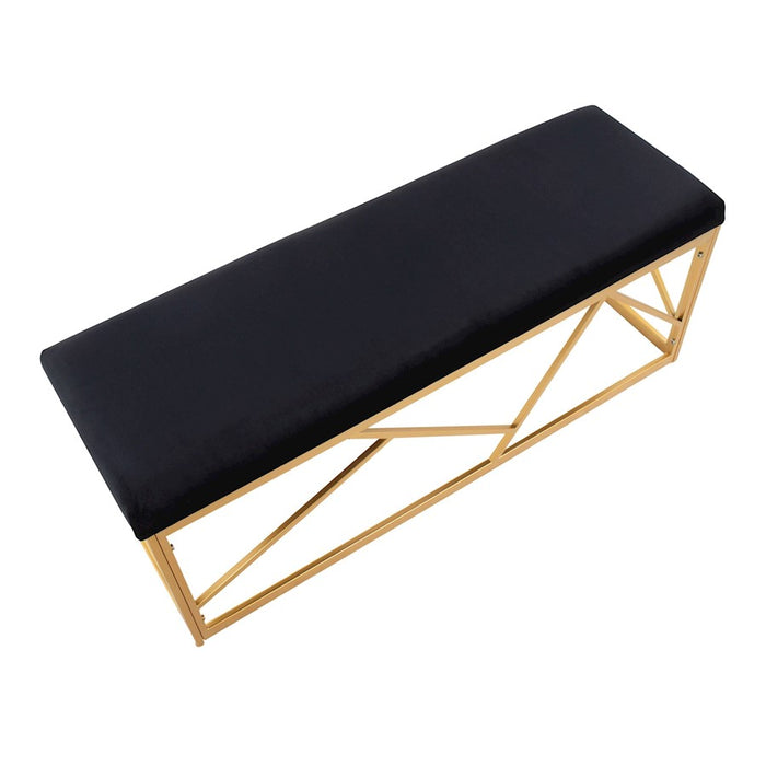 LumiSource Folia Metal Bench in Gold Steel/Black Velvet