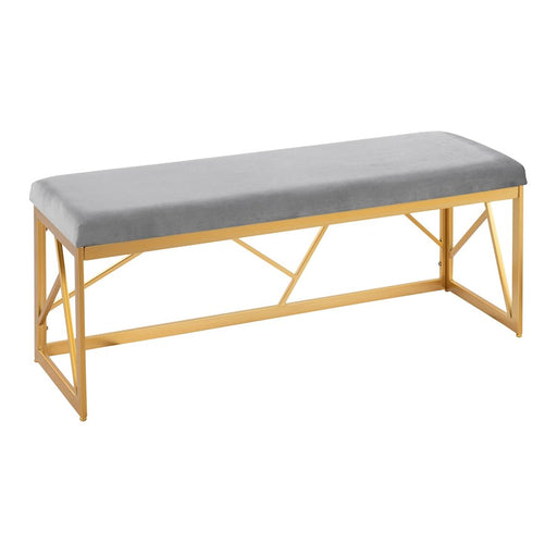 LumiSource Folia Metal Bench in Gold Steel/Grey Velvet - BC-FOLIAAUVGY