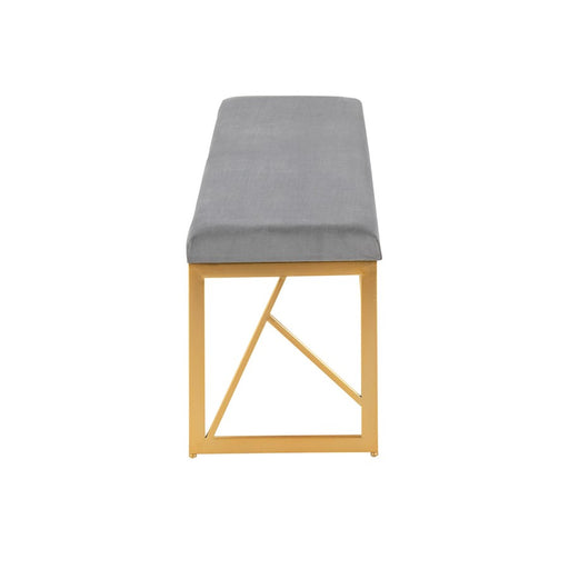 LumiSource Folia Metal Bench in Gold Steel/Grey Velvet