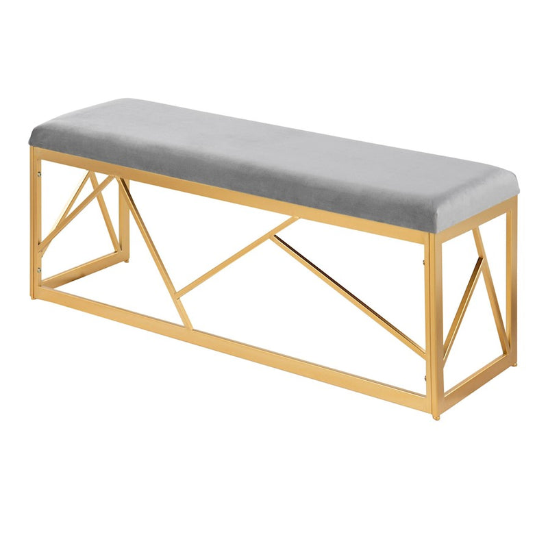 LumiSource Folia Metal Bench in Gold Steel/Grey Velvet