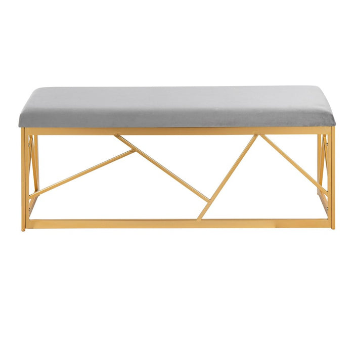LumiSource Folia Metal Bench in Gold Steel/Grey Velvet