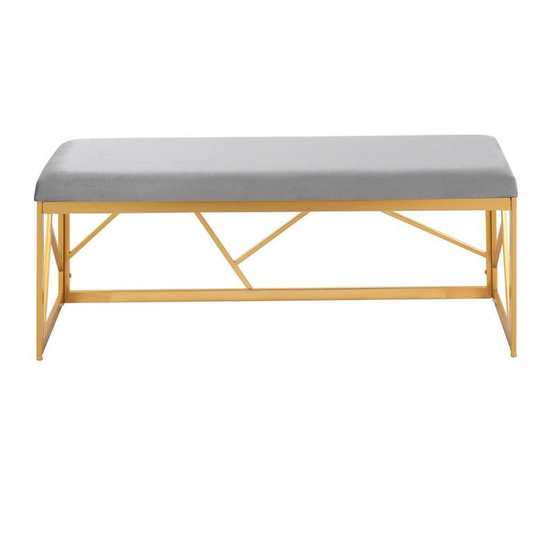 LumiSource Folia 44in Metal Bench | Contemporary Gold Steel and Grey Velvet | Entryway & Bedroom Seating | 44 x 14.5 x 17.5 in | Model BC-FOLIAAUVGY