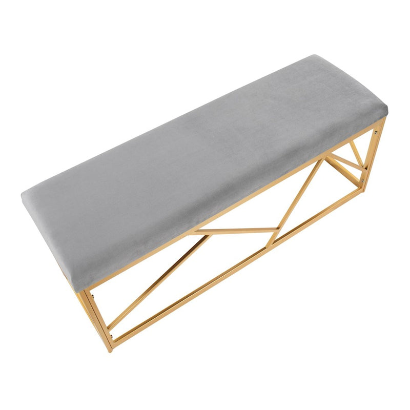 LumiSource Folia Metal Bench in Gold Steel/Grey Velvet