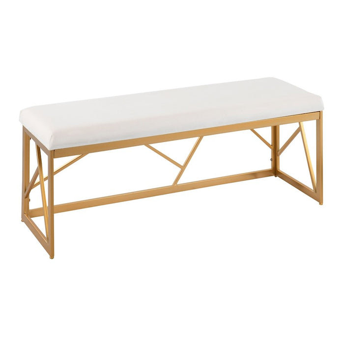 LumiSource Folia Metal Bench in Gold Steel/White Velvet - BC-FOLIAAUVW
