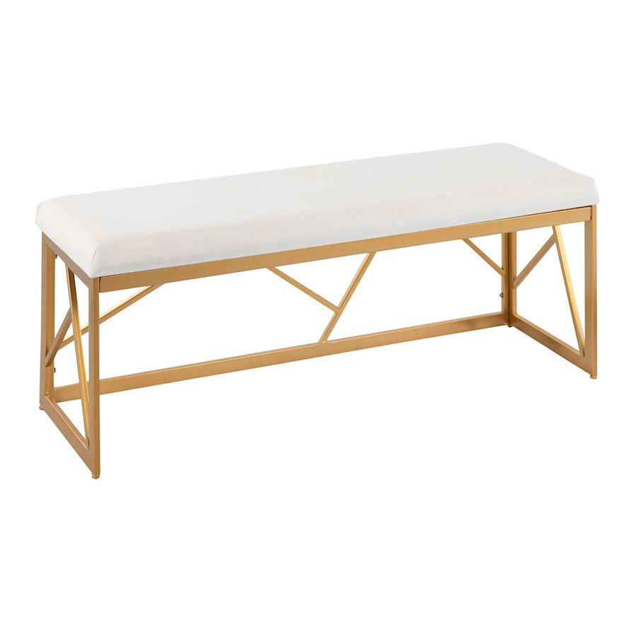 LumiSource Folia Metal Bench in Gold Steel/White Velvet - BC-FOLIAAUVW