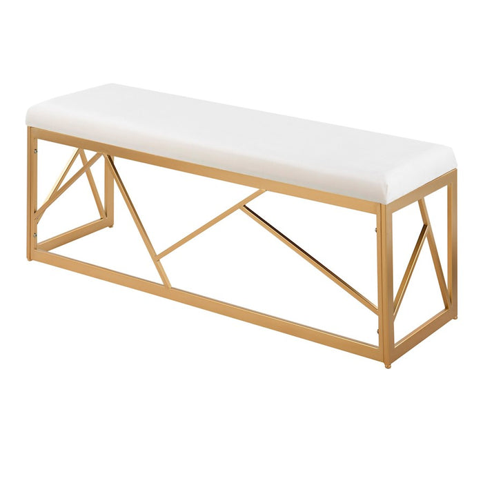 LumiSource Folia Metal Bench in Gold Steel/White Velvet