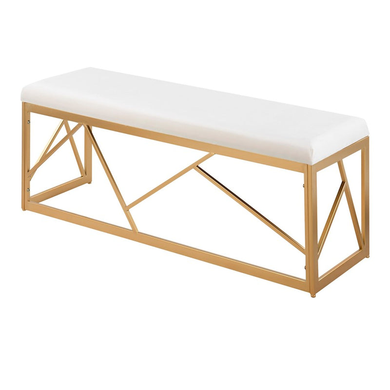 LumiSource Folia 44in Metal Bench | Glam Gold Steel Frame and White Velvet Cushion | Entryway & Bedroom Seating | Model BC-FOLIAAUVW