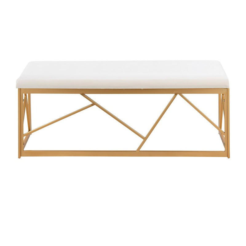 LumiSource Folia 44in Metal Bench | Glam Gold Steel Frame and White Velvet Cushion | Entryway & Bedroom Seating | Model BC-FOLIAAUVW
