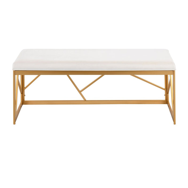 LumiSource Folia 44in Metal Bench | Glam Gold Steel Frame and White Velvet Cushion | Entryway & Bedroom Seating | Model BC-FOLIAAUVW