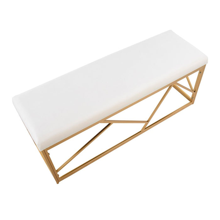 LumiSource Folia Metal Bench in Gold Steel/White Velvet