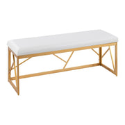 LumiSource Folia Metal Bench in Gold Steel/White PU - BC-FOLIAAUW