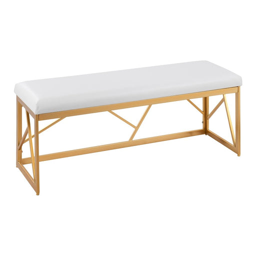 LumiSource Folia Metal Bench in Gold Steel/White PU - BC-FOLIAAUW