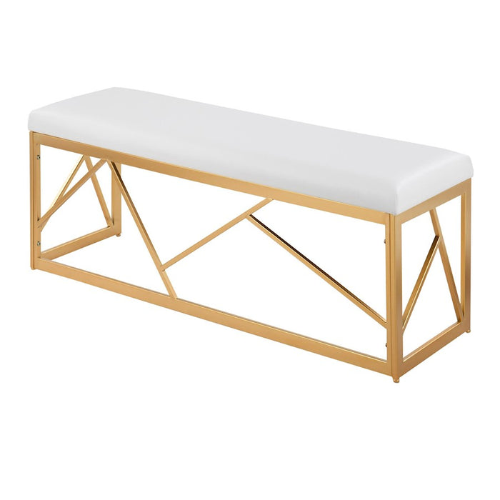 LumiSource Folia Metal Bench in Gold Steel/White PU