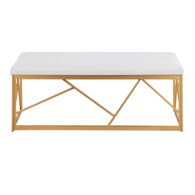 LumiSource Folia Metal Bench in Gold Steel/White PU