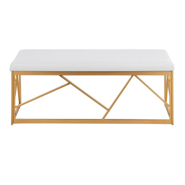 LumiSource Folia Metal Bench in Gold Steel/White PU