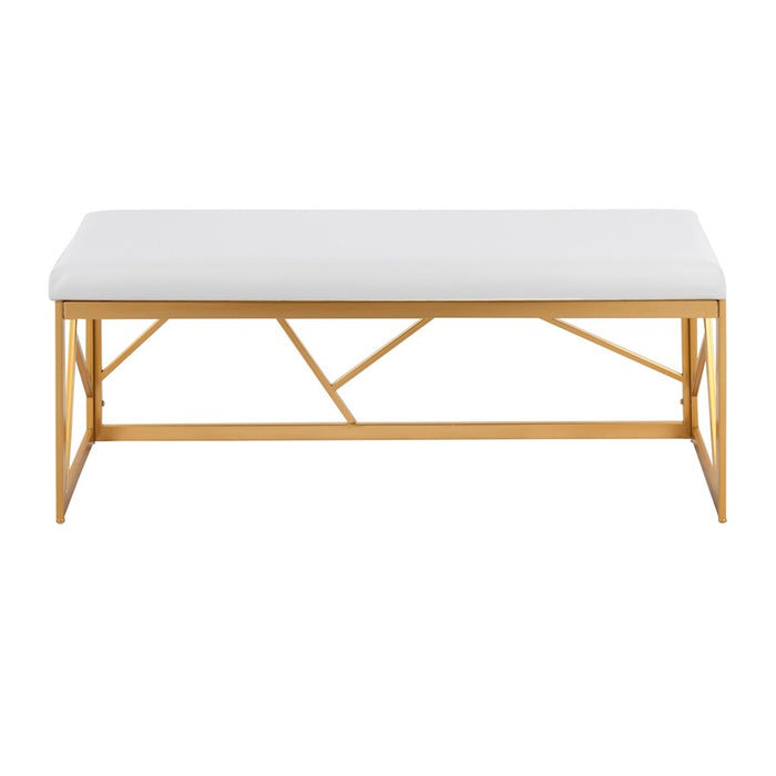 LumiSource Folia Metal Bench in Gold Steel/White PU