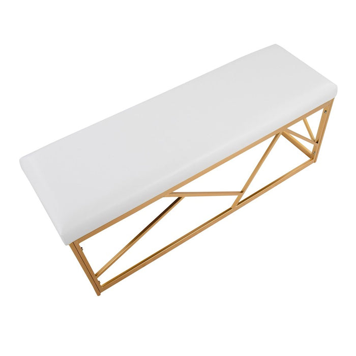 LumiSource Folia Metal Bench in Gold Steel/White PU