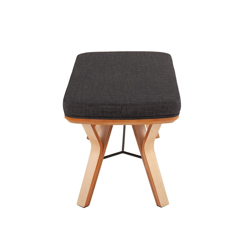 LumiSource Folia 42in Bench | Mid-Century Natural Wood Frame and Charcoal Fabric Cushion | Entryway & Bedroom Seating | Model BC-FOLIANACHAR