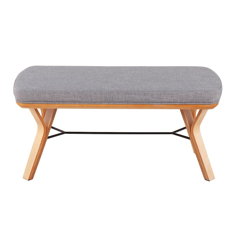 LumiSource Folia Bench 42in Wide | Mid-Century Natural Wood and Light Grey Fabric | Entryway & Bedroom Seating | 42 x 20 x 20 in | Model BC-FOLIANALGY