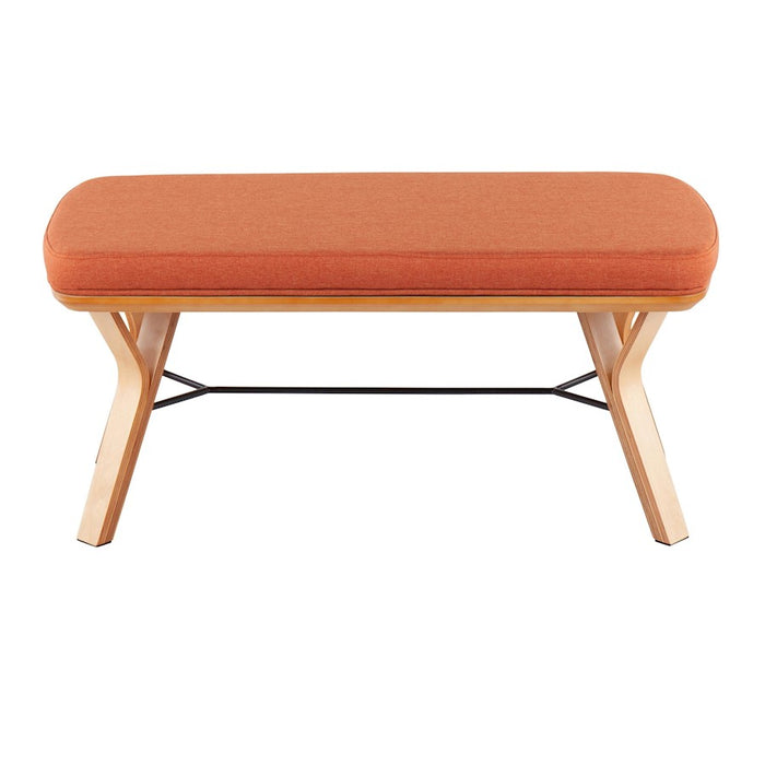 LumiSource Folia Bench in Natural Wood/Orange Fabric