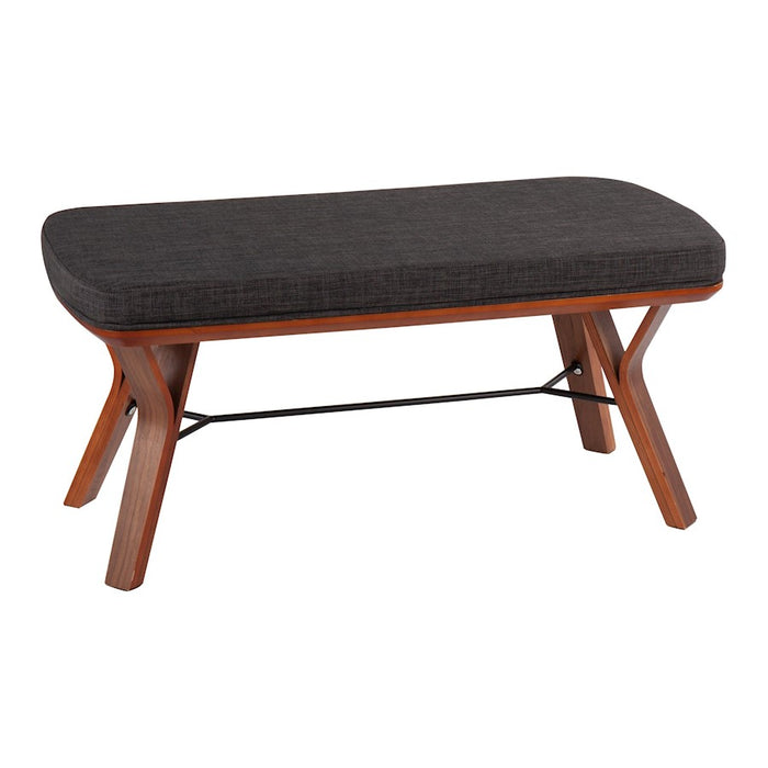 LumiSource Folia Bench in Walnut Wood/Charcoal Fabric - BC-FOLIAWLCHAR