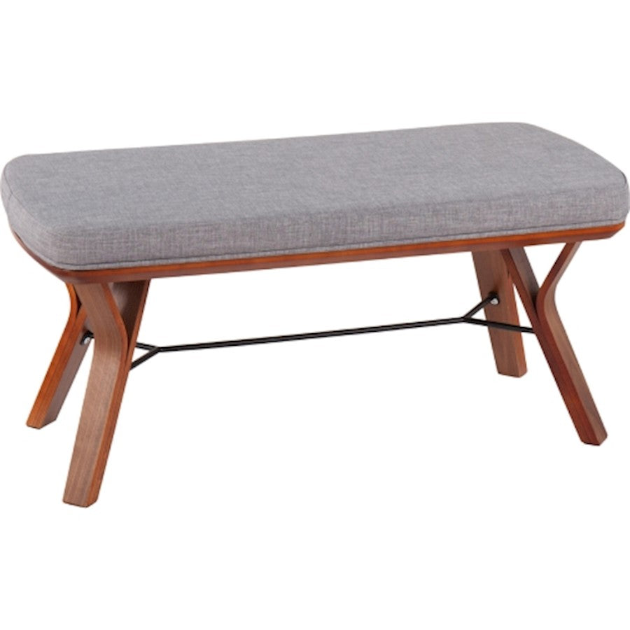 LumiSource Folia Bench in Walnut Wood/Light Grey Fabric - BC-FOLIAWLLGY