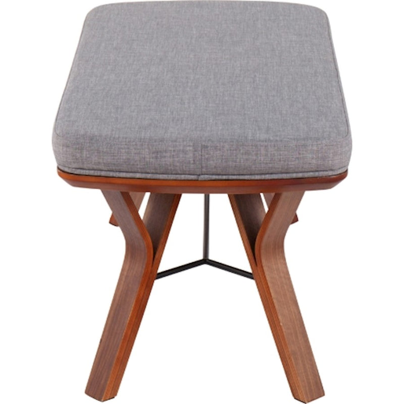 LumiSource Folia Bench in Walnut Wood/Light Grey Fabric