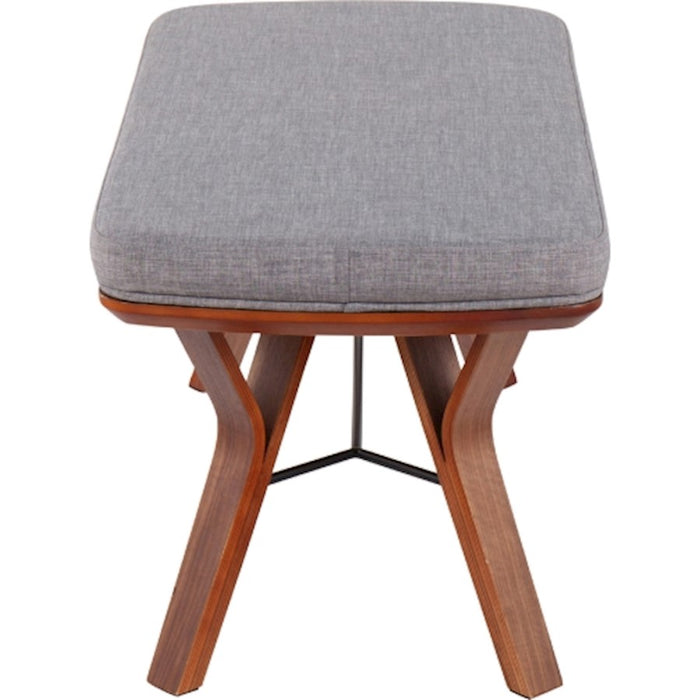 LumiSource Folia Bench in Walnut Wood/Light Grey Fabric